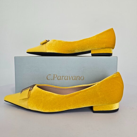 C.Paravano Shoes - C.Paravano Velvet Flats Aida Size 38 Yellow Shoes Metal Tie NWT